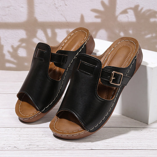 Damen Offene Mules mit verstellbarem Riemen und anatomischem Fußbett EB