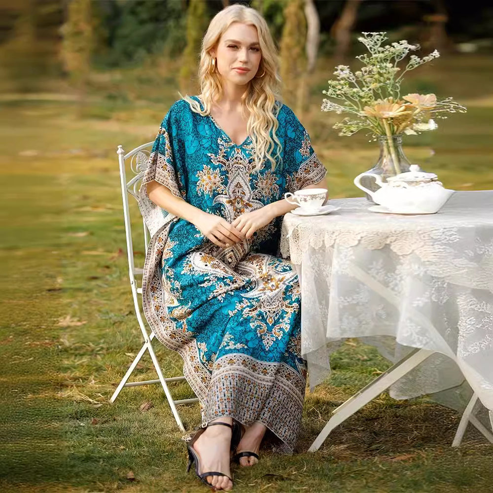 Damen Maxikleid mit elegantem floralem Muster und V-Ausschnitt EB