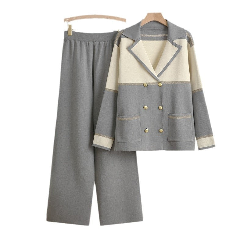 Damen elegantes und komfortables Freizeitanzug-Set mit doppelter Knopfleiste EB