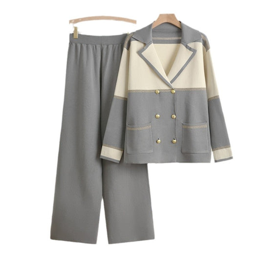 Damen elegantes und komfortables Freizeitanzug-Set mit doppelter Knopfleiste EB