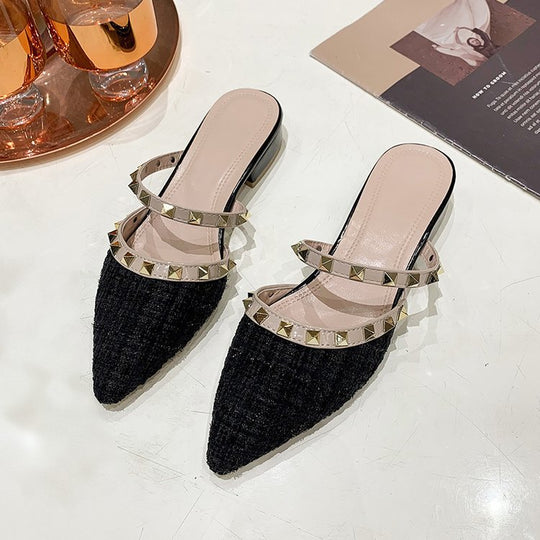 Damen elegante Mules mit strukturierter Oberfläche und Metallakzenten EB