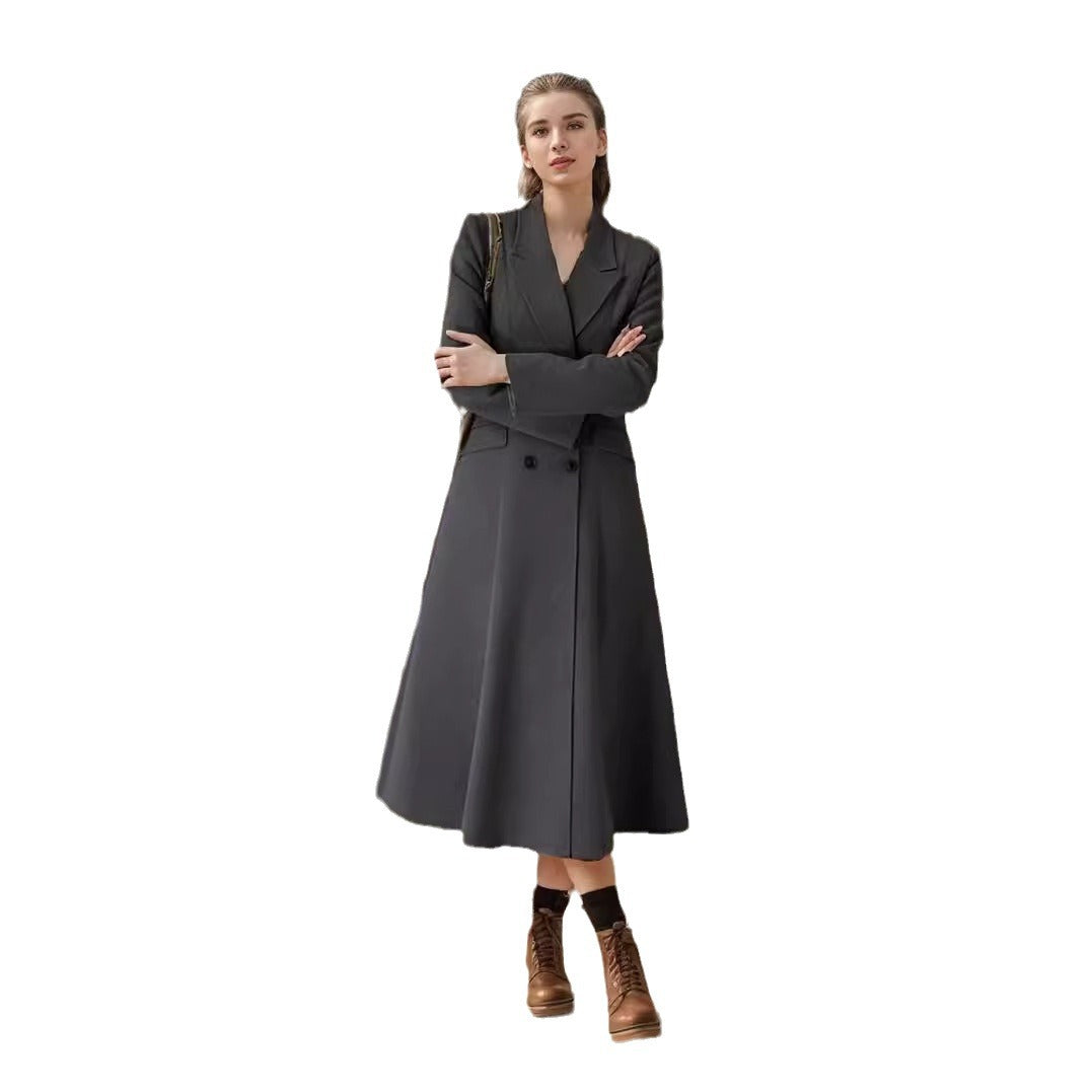 Damen eleganter Maximantel mit doppelter Knopfreihe und weit schwingendem Rock EB