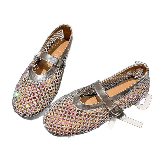 Damen Ballerinas mit elegantem Strassbesatz und verstellbarem Riemchen EB