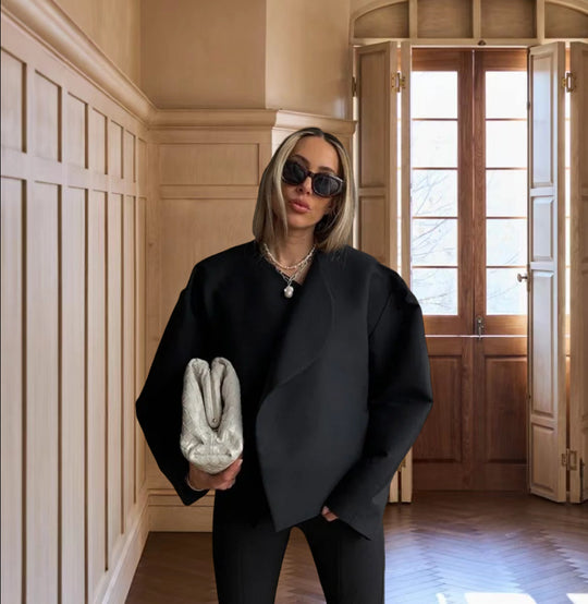 Damen Oversized Blazer mit asymmetrischem Design und eleganter Drapierung EB