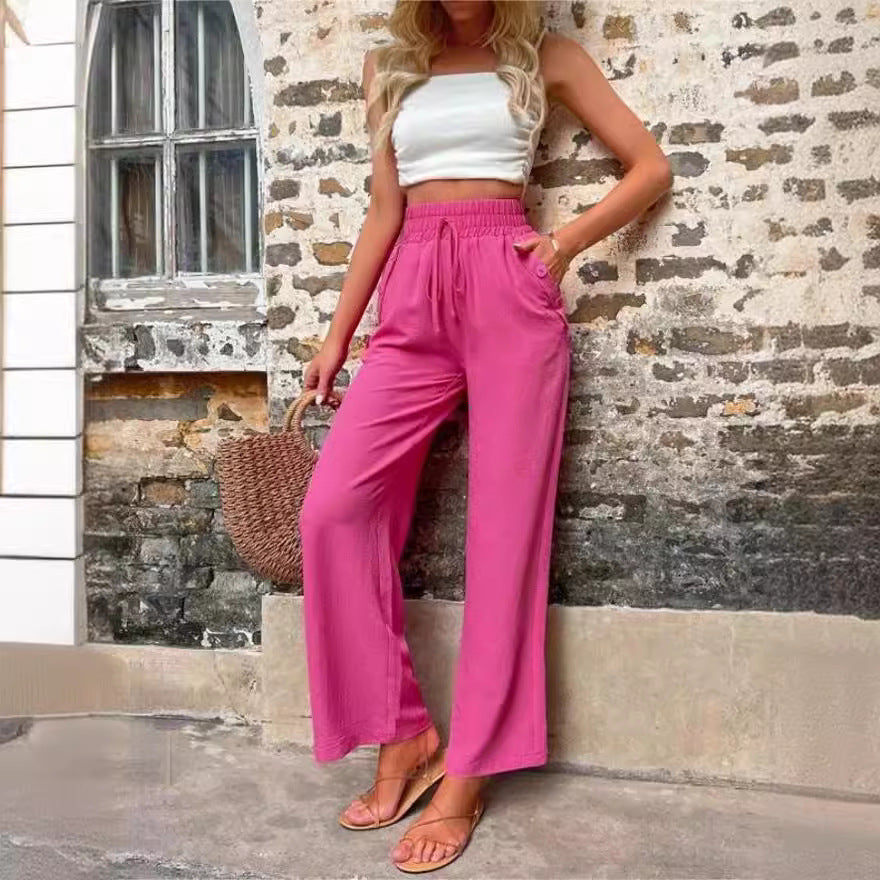 Damen Elegante Freizeit-Hosen mit elastischem Bund und seitlichen Taschen EB