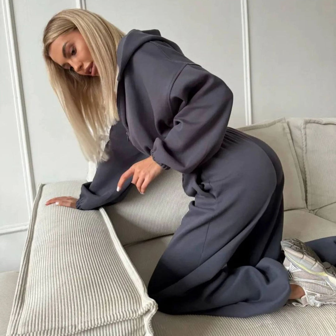Damen lässiges Lounge-Set mit Hoodie und weiten Hosen EB