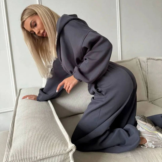Damen lässiges Lounge-Set mit Hoodie und weiten Hosen EB