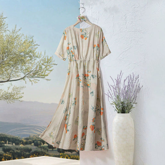 Damen Langarm Maxi-Kleid mit floralem Design und elastischem Bund EB