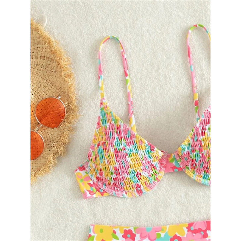 Damen Hochgeschnittener Bikini mit floralem Muster und schmalen Trägern EB
