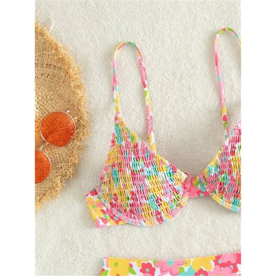 Damen Hochgeschnittener Bikini mit floralem Muster und schmalen Trägern EB