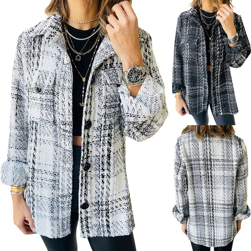 Damen Karierte Overshirt-Jacke mit Taschen und lässigem Schnitt EB