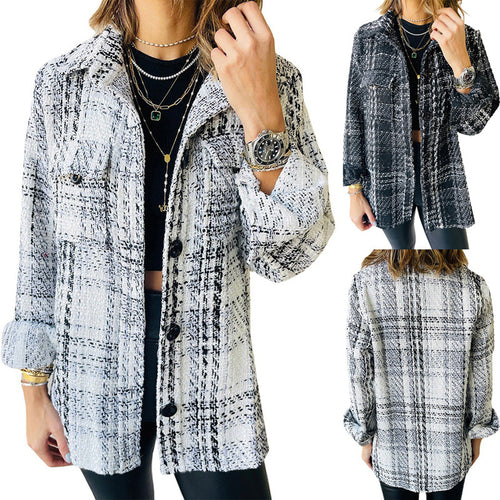 Damen Karierte Overshirt-Jacke mit Taschen und lässigem Schnitt EB