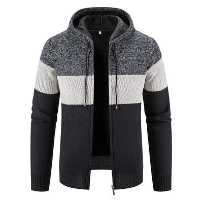 Herren modischer Strickjacke mit Kapuze und strukturiertem Design EB
