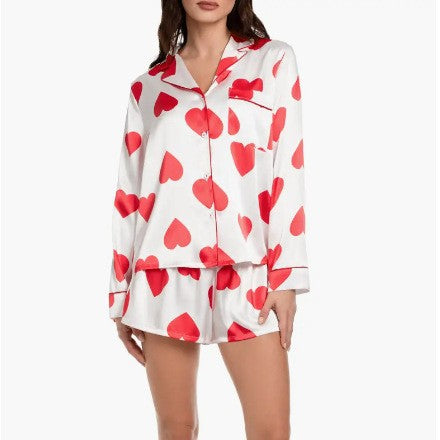 Damen Satin-Pyjama-Set mit Herzen EB