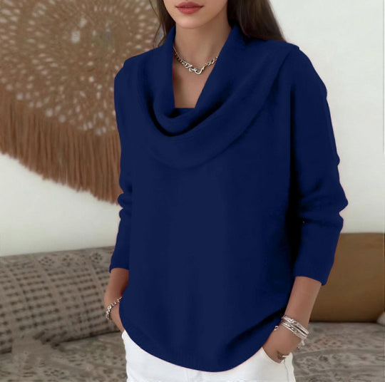Damen Lässiger Schalkragen-Feinstrickpullover mit überschnittener Schulter und geripptem Saum EB