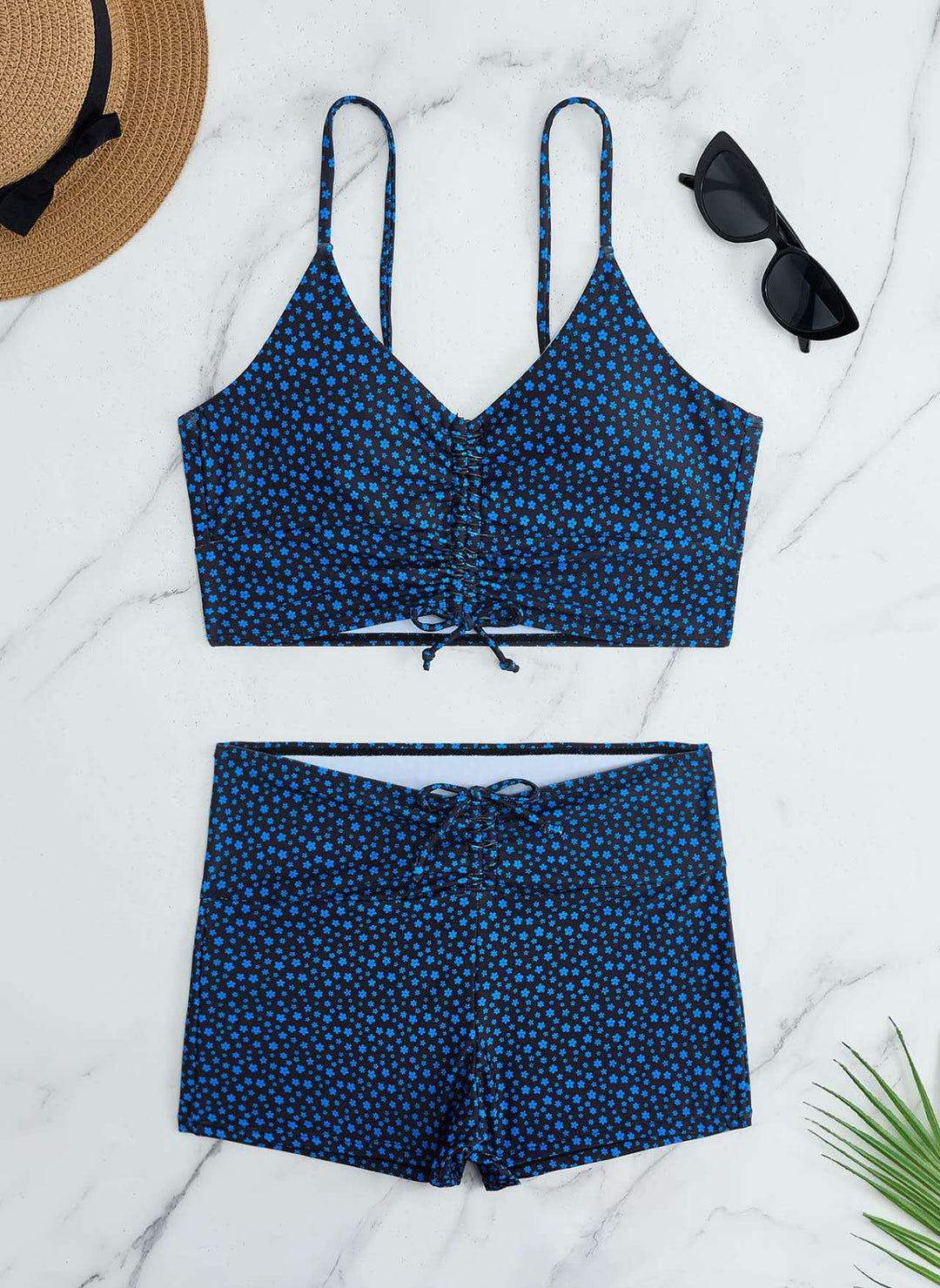 Damen Bikini mit floralem Rüschendesign und verstellbaren Trägern EB