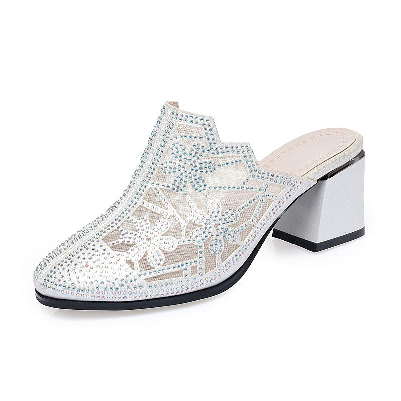 Damen Elegante Mules mit floralem Schmuckdetail und komfortablem Blockabsatz EB