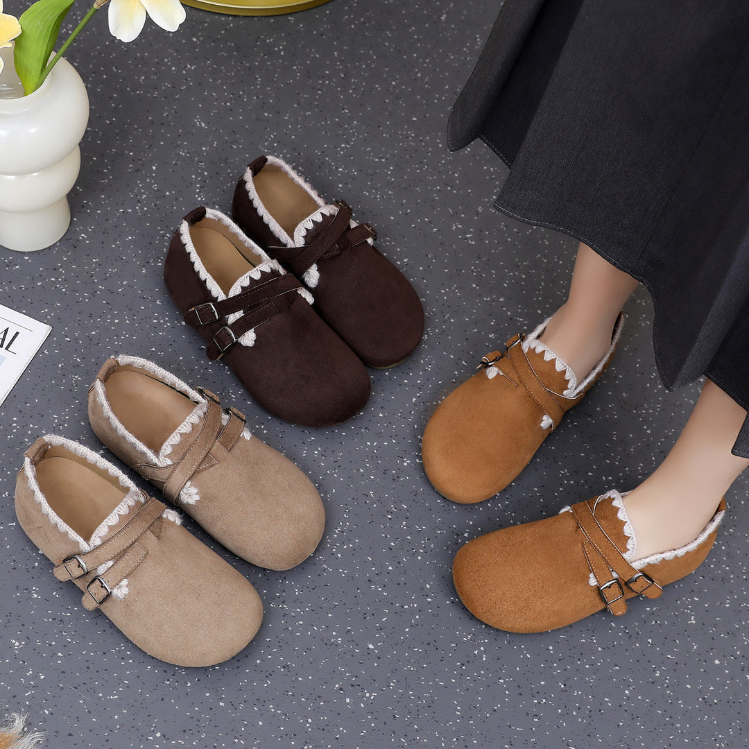 Damen Kuschelige Clogs mit dekorativem Schnallenverschluss EB