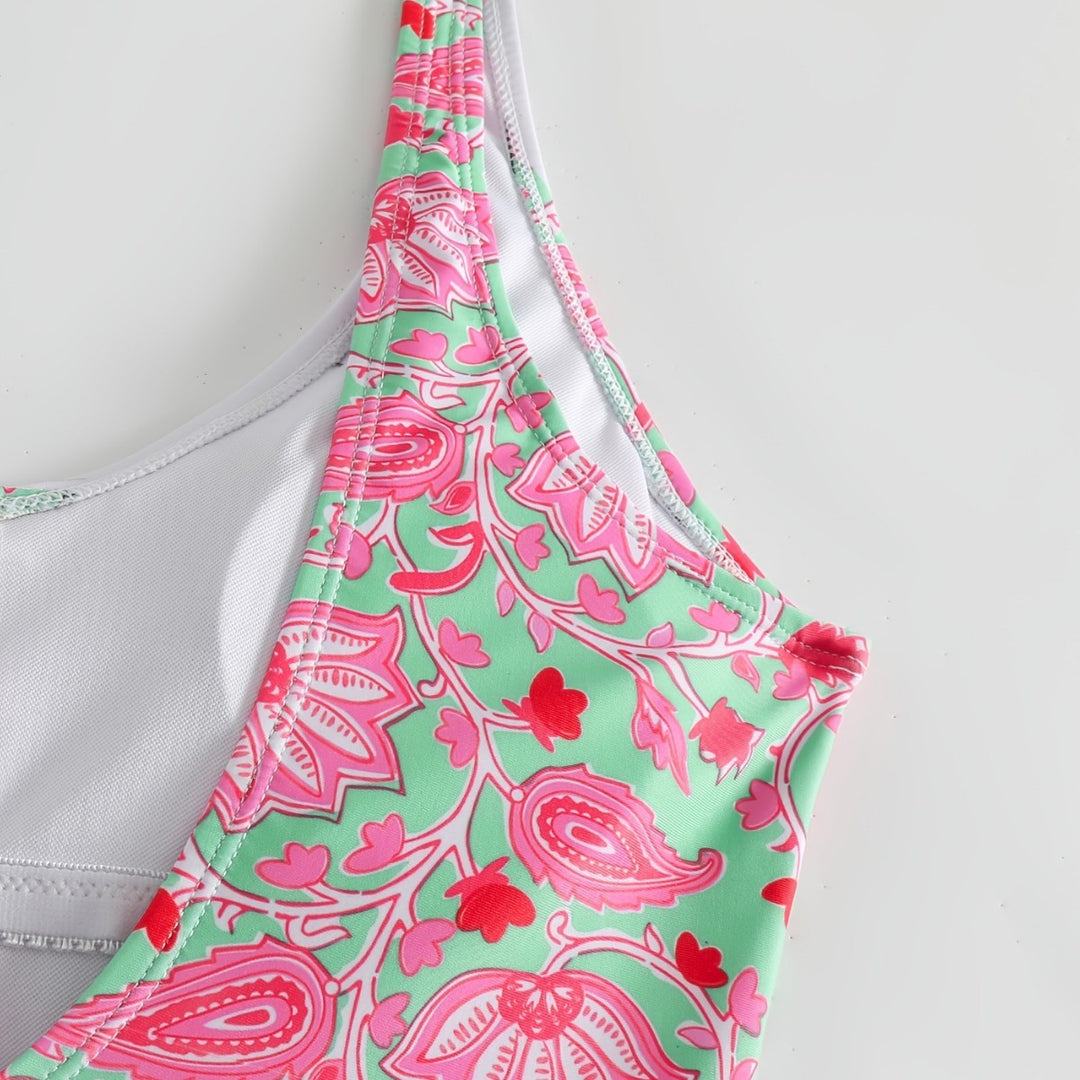 Damen Einteiliger Badeanzug mit floralem Design und modischen Trägern EB