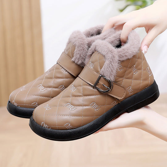 Damen Warme Fleecegefütterte Stiefeletten mit dekorativem Schnallenverschluss EB