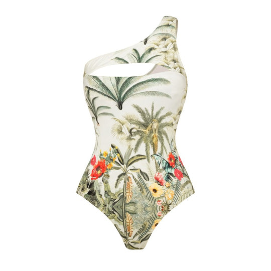 Damen Einseitiger Badeanzug mit raffiniertem Cut-Out und floralem Design EB