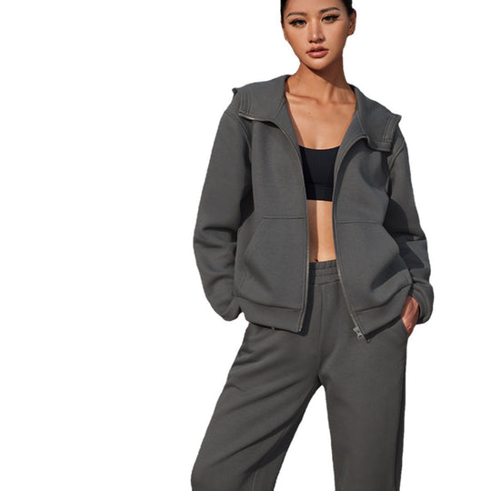 Damen nan athletisches Freizeit-Set mit Zip-Hoodie im Oversize-Schnitt und taillenhoher Komfort-Jogginghose EB