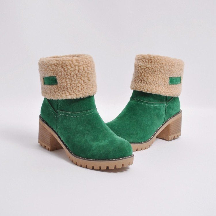 Damen Modische Stiefel mit warmem Futter und blockförmigem Absatz EB