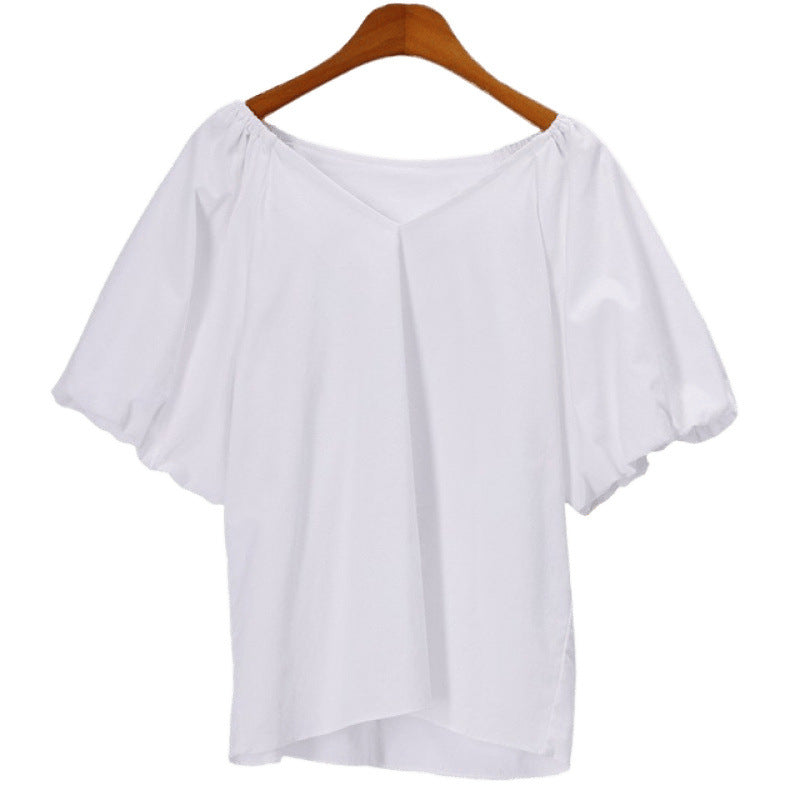 Damen Puffärmel V-Ausschnitt Top EB