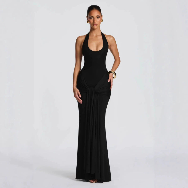Damen Langes Wickelkleid mit tiefem V-Ausschnitt und Raffungen EB
