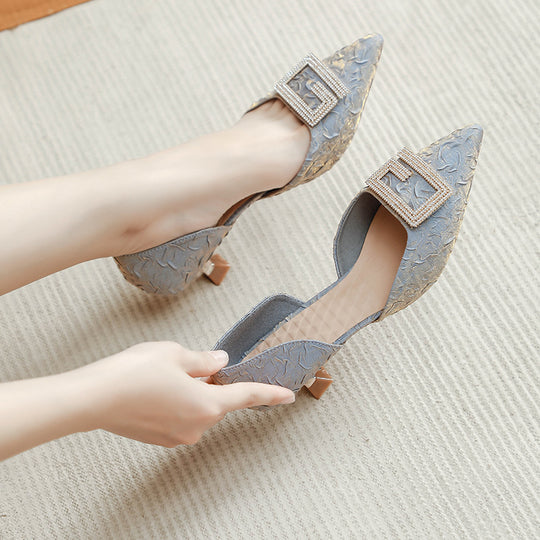 Damen elegante Sling-Pumps mit kunstvollem Blumenrelief und funkelndem Schmuck EB