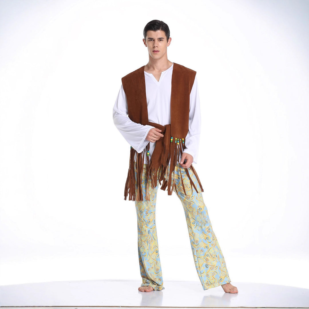 Herren Kostüm im Wildwest-Stil mit fransigem Weste und bunten Hosendetails EB