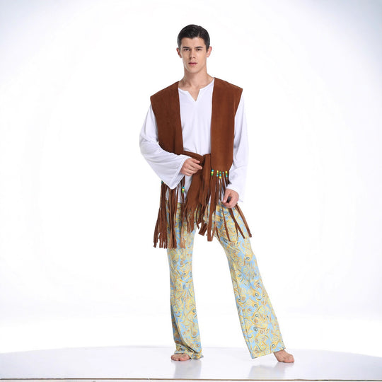 Herren Kostüm im Wildwest-Stil mit fransigem Weste und bunten Hosendetails EB