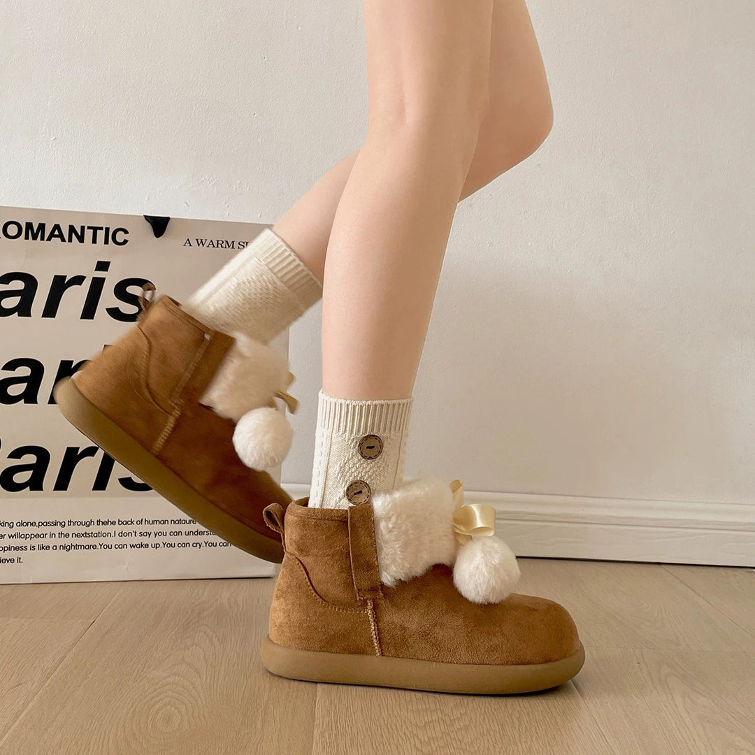Damen Kuschelige Winterstiefel mit flauschigem Innenfutter und dekorativem Pompon EB