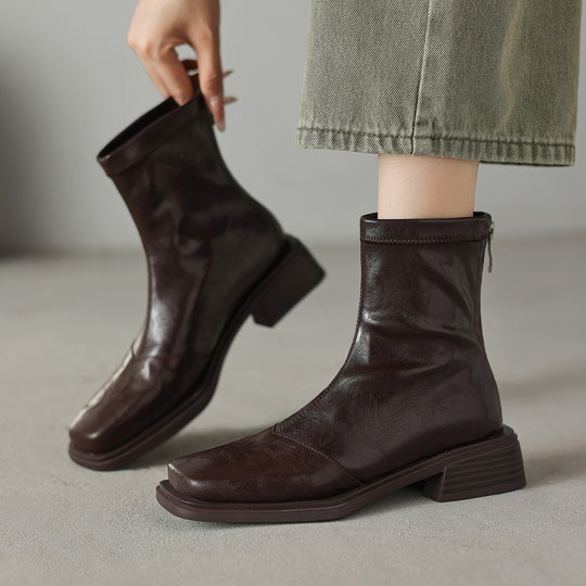 Damen Stiefeletten mit modischem Blockabsatz und hochwertiger Lederoberfläche EB