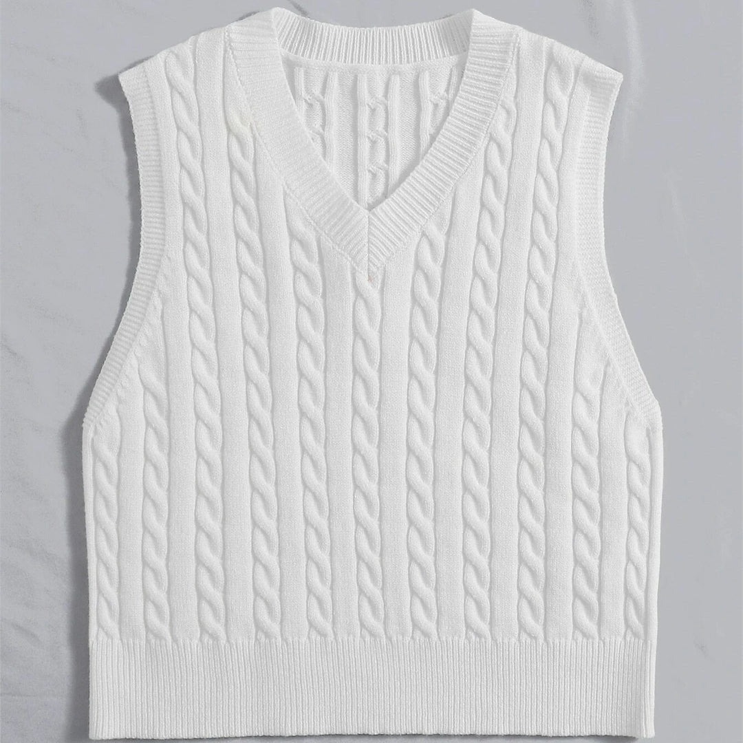 Damen Strickweste mit V-Ausschnitt und Zopfmuster EB