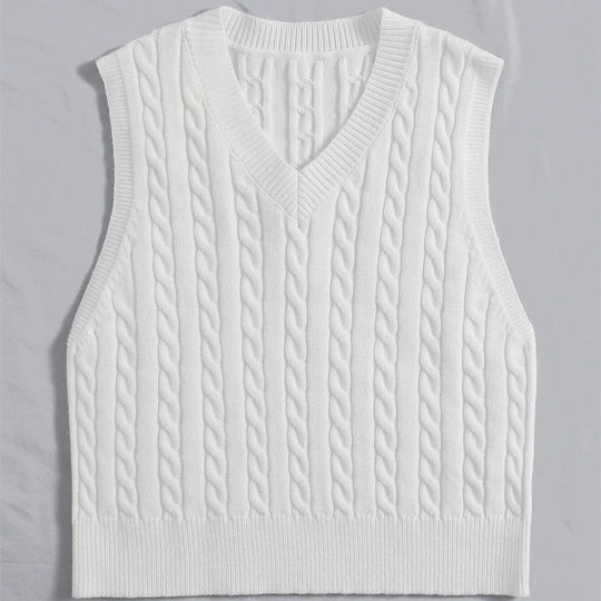 Damen Strickweste mit V-Ausschnitt und Zopfmuster EB