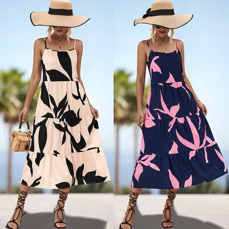 Damen Maxikleid mit elegantem Rüschen-Design und botanischem Print EB