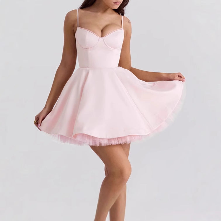 Damen Skaterkleid mit zarten Spaghettiträgern und elegantem Taillenkorsett EB