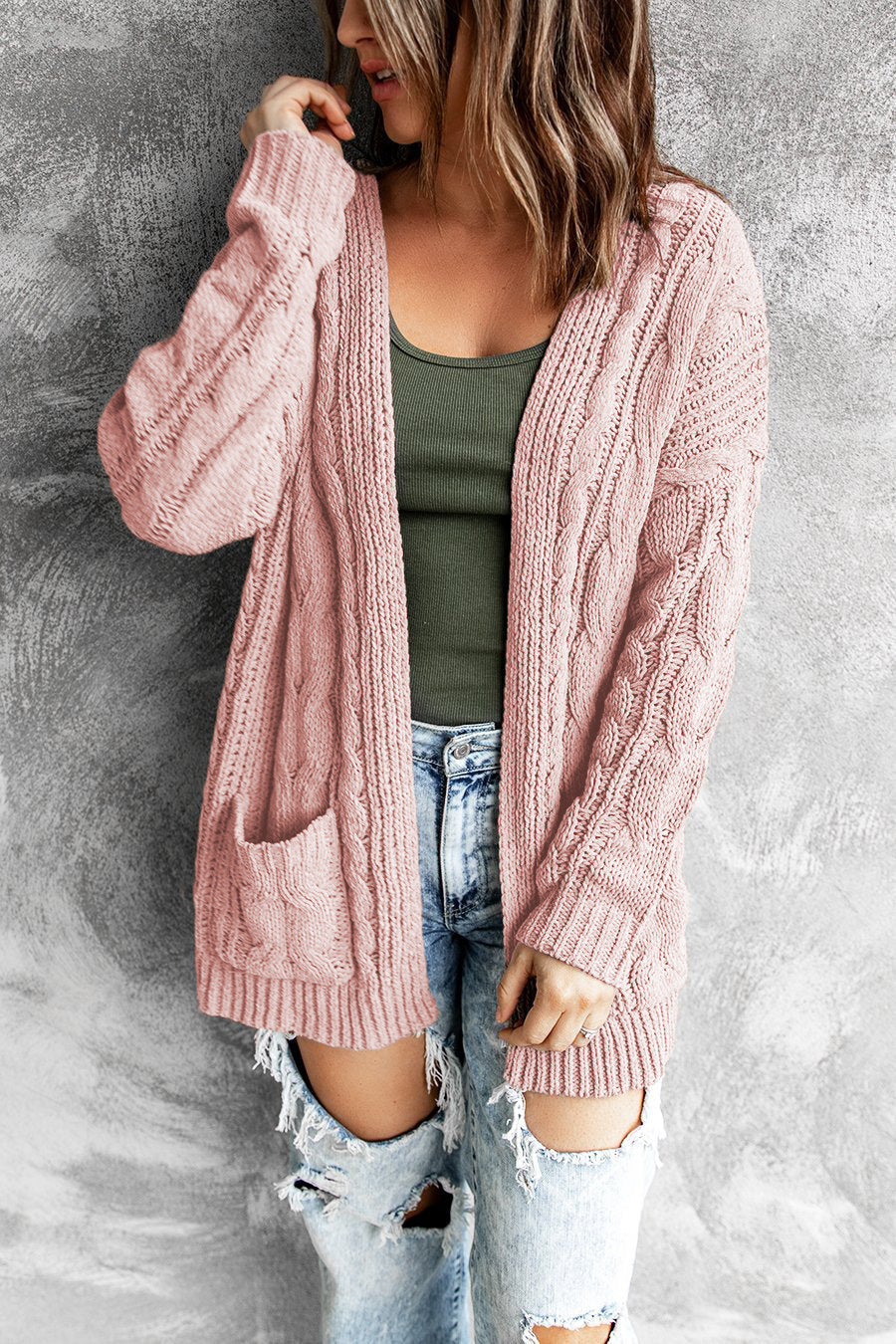 Damen Strickjacke mit voluminösen Ärmeln und tiefen Taschen EB