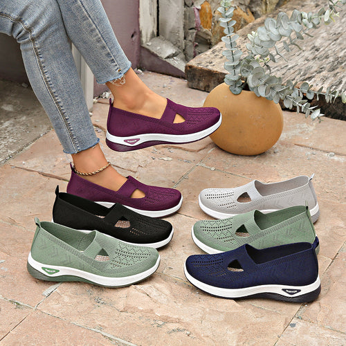 Damen Bequeme Slip-On Sneakers mit atmungsaktiver Netzstruktur EB