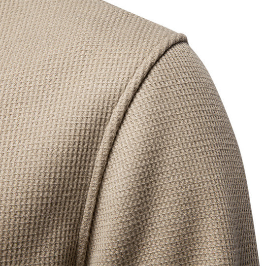 Herren nan Waffelstruktur-Henley-Pullover mit kurzem Druckknopfverschluss und Rippbündchen EB