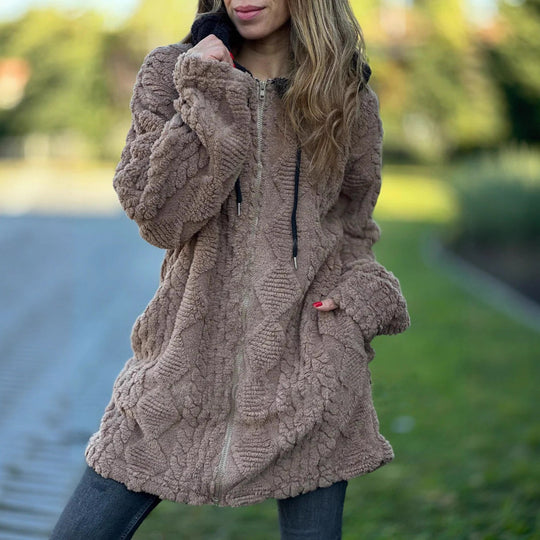 Damen kuschelige Fleecejacke mit Kapuze EB