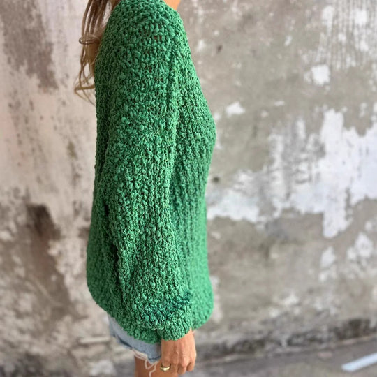 Damen Strickpullover mit V-Ausschnitt und lässigem Schnitt EB