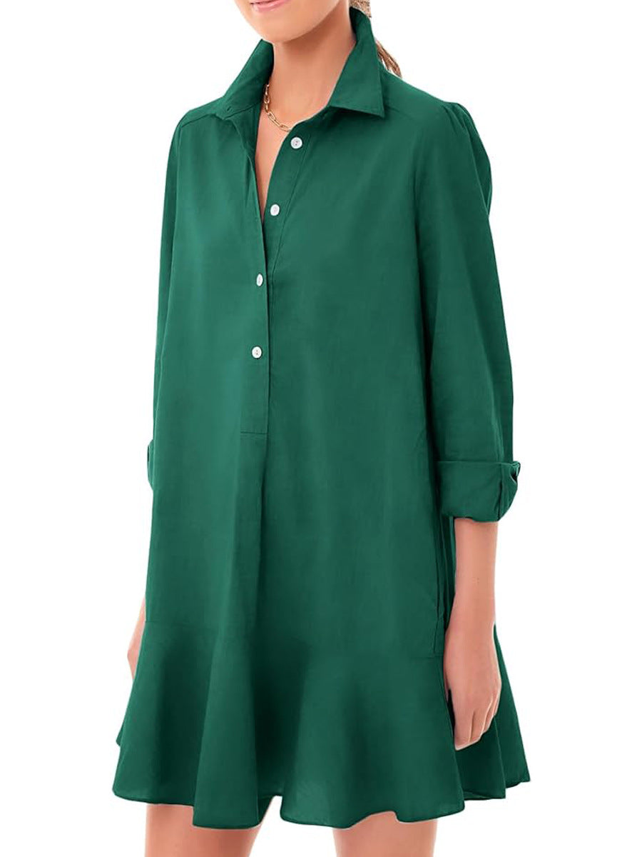 Damen Hemdkleid mit fließendem Saum und langen Ärmeln EB