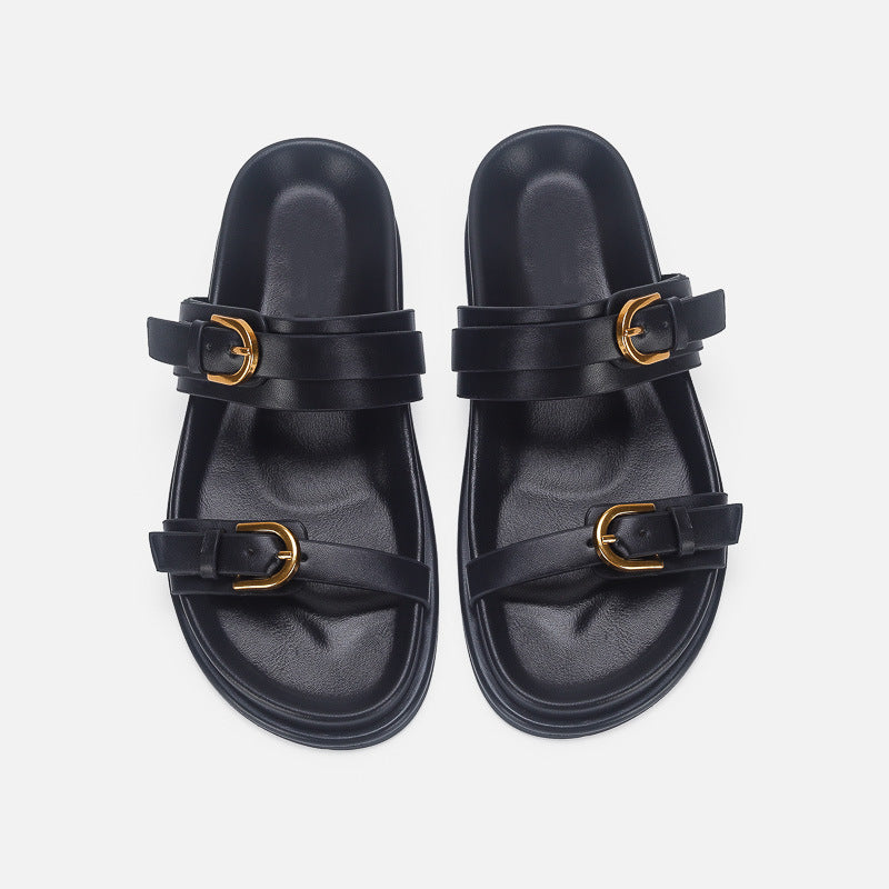 Damen elegante Riemensandalen mit goldenen Schnallen EB