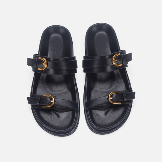 Damen elegante Riemensandalen mit goldenen Schnallen EB