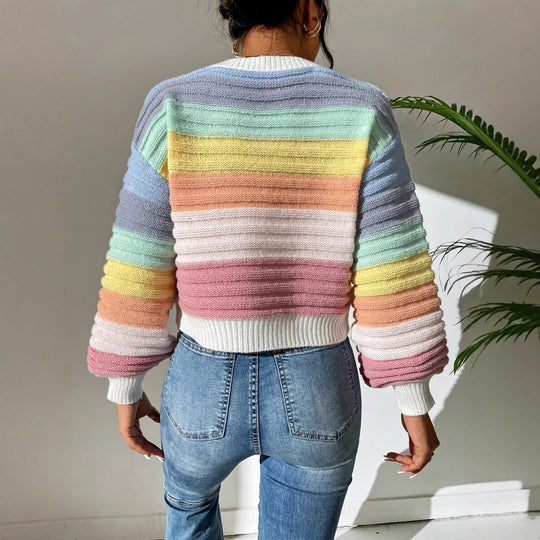 Damen Modischer Strickpullover mit Volumenärmel und Randdetails EB
