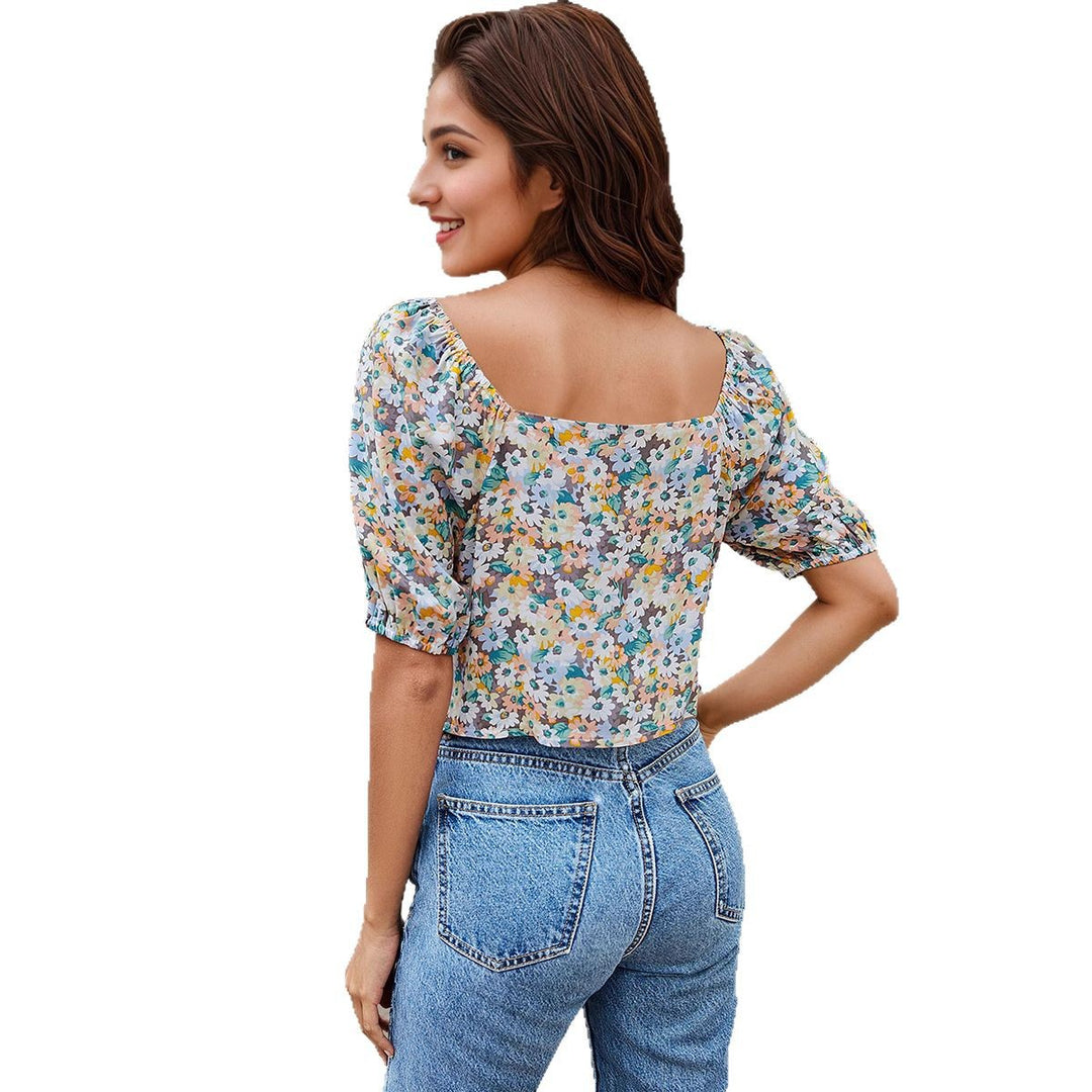 Damen Bluse mit floralem Design und gerafftem Detail EB