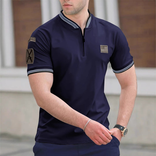 Herren Kurzarm-Kragen-T-Shirt mit praktischer Reißverschlussöffnung und kontrastierenden Akzenten EB