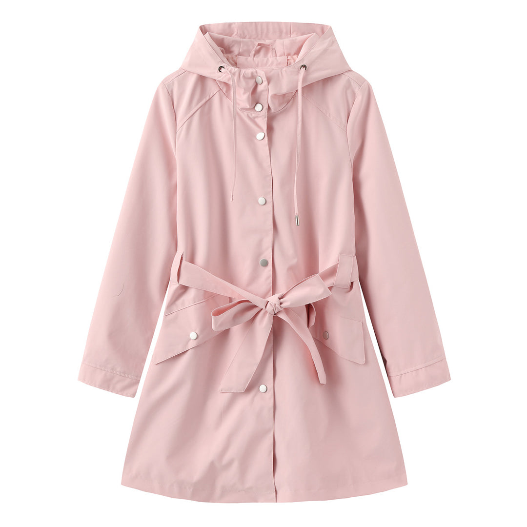 Damen modische Outdoorjacke mit Gürtel und Kapuze EB